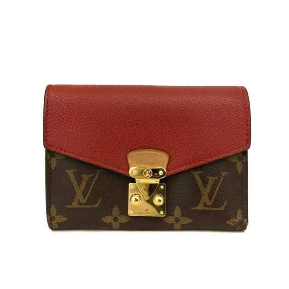 Louis Vuitton Monogram Portefeuille Pallas Compact Trifold Wallet Red Brown - Picture 1 of 8